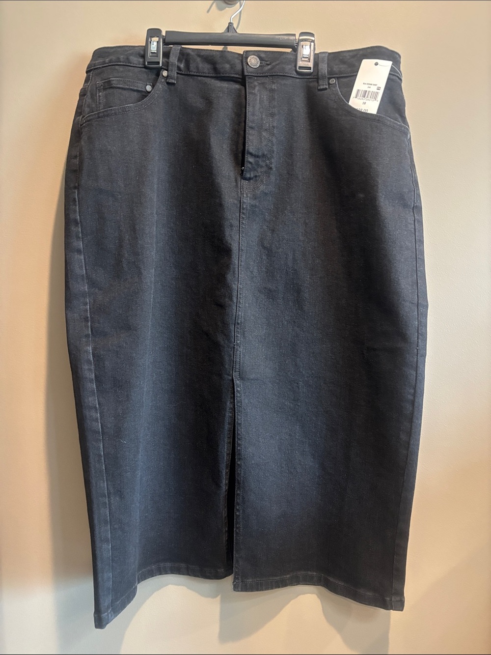 Black Denim Midi Pencil Skirt - Women